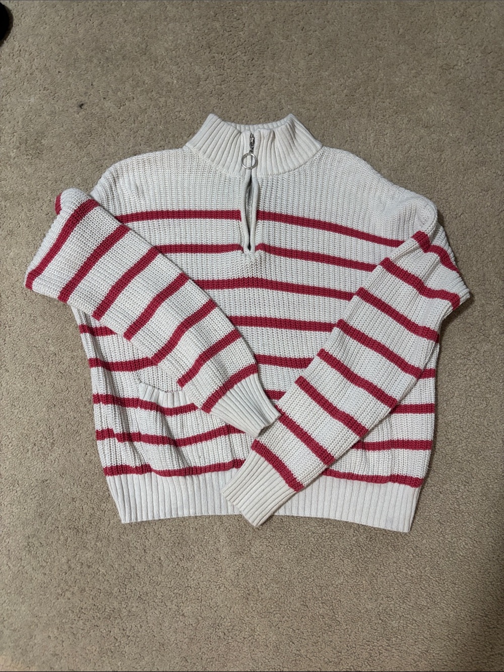 St. John's Bay White and Red Striped Half-Zip Turtleneck Sweater